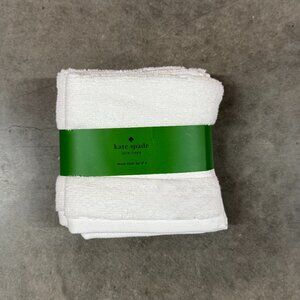 4 pc Kate Spade Bright White Washcloth Set 100% Cotton Striped Solid 2 Stripes
